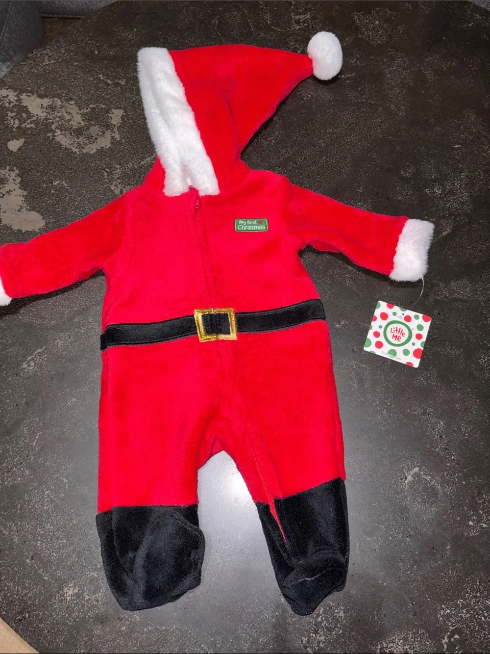 Little Me Red Santa Hooded One-Piece with Black Accents